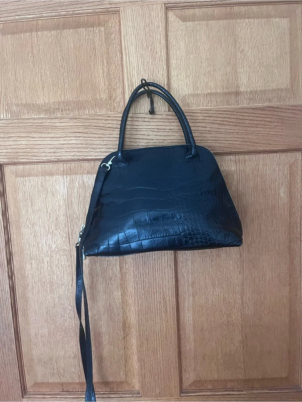 Vintage Furla Black Croc-Embossed Top-Handle Women's Bag
